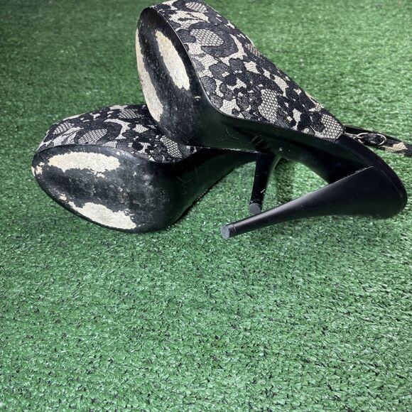 Giuseppe Zanotti Black Cream Lace Peep Toe Slingback Platform High Heels 38.5 - Picture 6 of 9